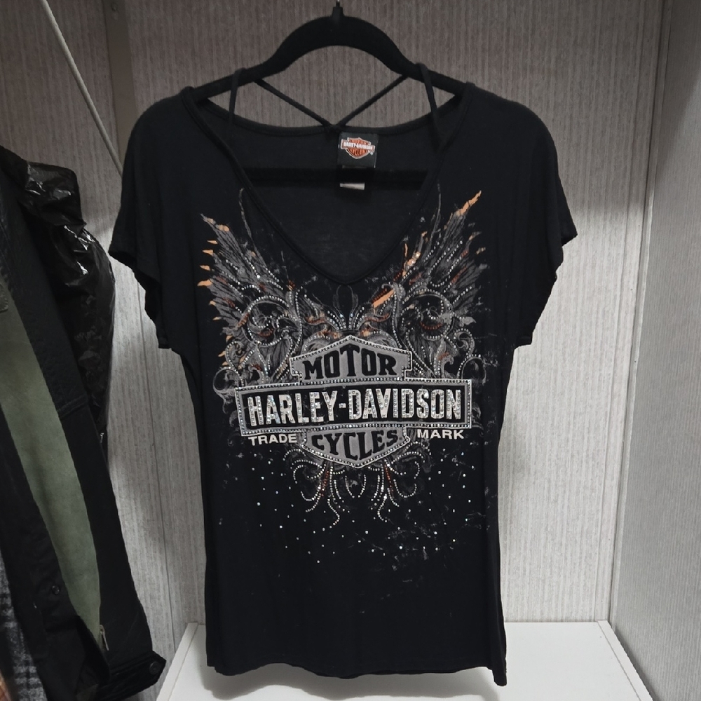 Harley-Davidson Black and Silver Women's Tee